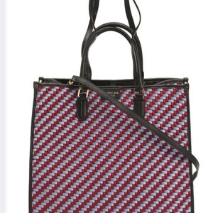 Elegant Italian Made Woven Tote Bag in A Red Pattern